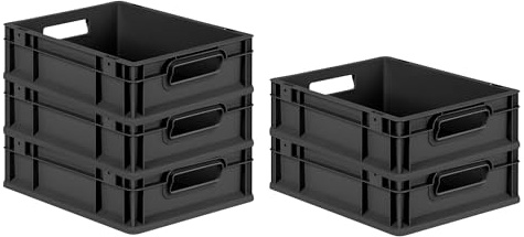 PROREGAL SparSet 5x Eurobox NextGen Grip | HxBxT 12x30x40cm | 11 Liter | Griffe offen | Schwarz | Eurobehälter, Transportbox, Transportbehälter, Stapelbehälter