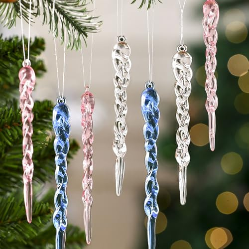 Molyorch 36 Stück Acryl Eiszapfen Deko, Eiszapfen Anhänger, Eiszapfen Weihnachtsdeko, Benutzt für Weihnachtsdekoration, Dekoration des Neuen Jahres, Winterdekoration (3 Farben)