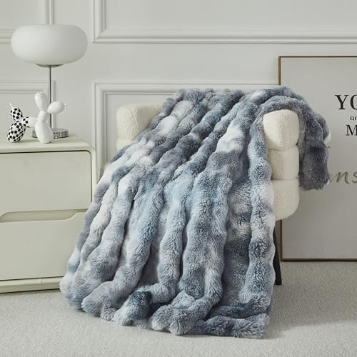 Casa Carina Kunstfell-Überwurfdecke, Fleece, superweich, flauschig, flauschig, Plüschdecke, gemütlich und dick, für Couch, Stuhl, Bett, 160 x 200 cm, Tie-Dye Silbergrau