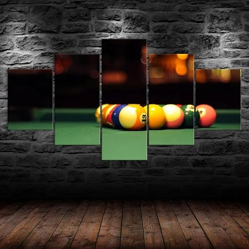 5 teiliges wandbild Billard Bälle Pool Sport Spiele 5 stück leinwand wandkunst,5 teilig leinwand wanddeko wohnzimmer,leinwanddruck 5 teilig bilder wohnzimmer modern groß,mit rahmen,xxl 150x80cm