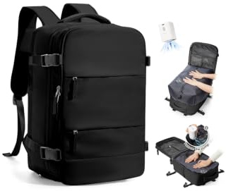 SZLX Großer Reiserucksack Damen,Vakuum Rucksack mit Pumpe Ryanair Handgepäck 40x30x20 Herren, Wizzair Handgepäck 40x30x20 Wasserdichter Tagesrucksack Fit 14 Zoll Laptop mit Schuhfach und Laptopfach