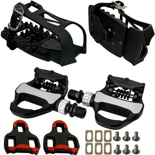 YBEKI 3-in-1 Indoor Cycling Pedale – Look Delta kompatibel mit Klickies & Zehenkäfigen, inkl. Doppellager für Peloton, Schwinn, Sunny Heimtrainer - 9/16 Gewinde