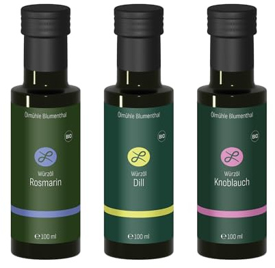 Landeria Bio Würzöl Geschenkset Klassiker, Bioland, 3 × 100 ml | Herzhaft kräuterig & knoblauchfein | Für Kartoffeln Pasta Salate Dips & Marinaden
