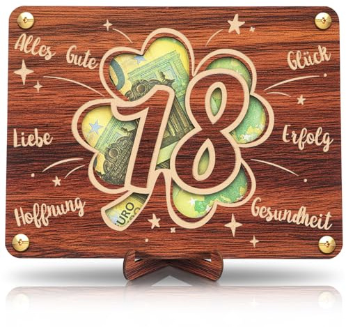 Ivrmtal Holz-Geldgeschenk zum 18. Geburtstag – Dekoratives Geldgeschenk aus Holz mit Zahl 18, Tischdeko & Geschenkidee für Frau & Mann