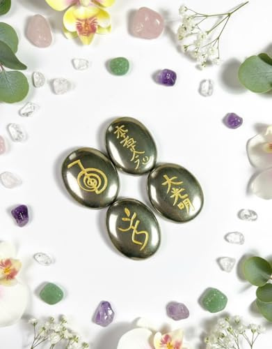 KULIA Pyrit-Heilsteine, spirituelle Meditation, ovaler Kristall, Reiki-Symbol, Kieselsteine, natürlicher Edelstein, Pyrit-Gravur, Taschenstein, Fülle-Kristalle, Trommelsteine, Weihnachtsgeschenk