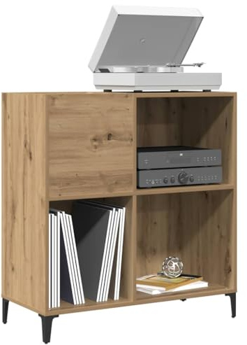 Ziaphsol Plattenschrank Artisan-Eiche 84,5x38x89 cm Holzwerkstoff, Vinyl Aufbewahrungsschrank für Plattenspieler, Robustes Sideboard mit Metallbeinen