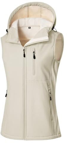 CMTOP Softshell Gilet for Women UK Waterproof Windproof Gilets Lightweight Hooded Sleeveless Jacket Fleece Lined Body Warmer Zip Up Outerwear with Pockets for Running Hiking Cycling