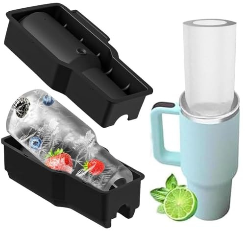 Tumbler Ice Mold for Stanley Cup 30-40 oz,Silicone Hollow Cylinder Ice Mold with Lid and Bin,Silicone Icecube Tray,Easy Fill & Release,for Freezer IceDrink Juice Whiskey Cocktail Coffee,Summer Gifts