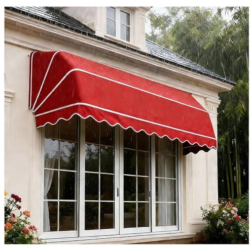 Sole Retrattile Curva Alla Francese, Da Sole Per Finestre/porte, Telaio Pieghevole In Alluminio, Da Sole In Tessuto Resistente Ai Raggi UV, Per Giardino(Red,150x80x80cm)