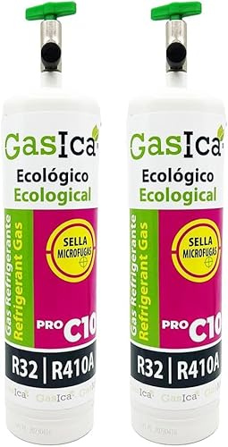 2x Envases GASICA C10 PRO - Gas Refrigerante Ecológico Orgánico - Equivalente a 1.6Kg de R410A y R32- Alternativa para R410A y R32-400g Neto por envase