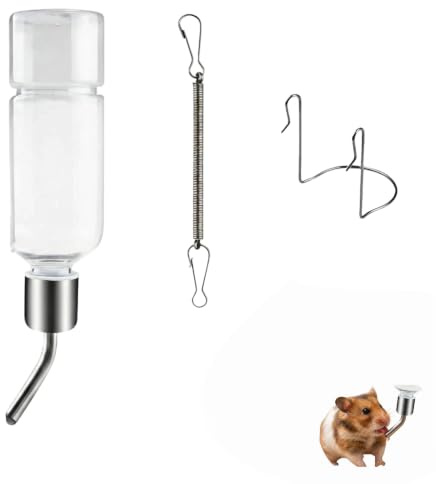 180ml No Drip Small Pet Water Bottle, Transparent Plastic & Stainless Steel Rabbit Water Bottle, Non Drip Drinking Feeder for Guinea Pig, Chinchilla, Kitten and Small Puppy