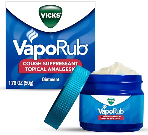Vicks VapoRub, Original, Cough Suppressant, Topical Chest Rub & Analgesic Ointment, Medicated Vicks Vapors, Relief from Cough Due to Cold, Aches & Pains, 1.76oz