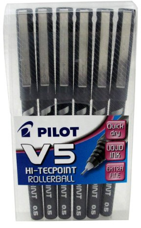 Pilot V5 Liquid Ink Rollerball 0.5 mm Tip (Pack of 6) - Black