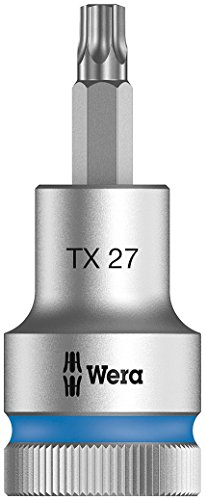 Wera 05003832001 8767 C HF TORX Embouts à douille TORX HF Zyklop à emmanchement 1/2 avec fonction de retenue, TX 27 x 60 mm, Argent/bleu