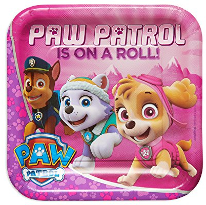 American Greetings- Pink Square Paper Plates with Paw Patrol Theme, 23cm-8 PCS Piatti di Carta Quadrati Rosa con Tema, 23 cm, 8 Pezzi, med, 013051674694