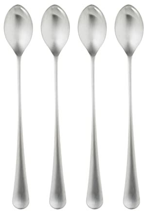 Robert Welch Radford Satin Long Handled Spoon, Set of 4. Suitable for Latte, jam and ice Cream. Made from Stainless Steel. Dishwasher Safe.