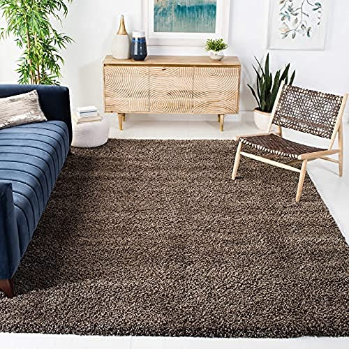 SAFAVIEH California Shag Collection Area Rug - 6'7 Square, Mushroom, Non-Shedding & Easy to Clean, Ultra Plush Thick Pile, Ideal for Living Room, Bedroom, Dining Space (SG151-8181)