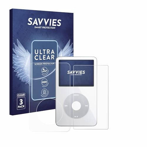 Savvies 6 Stück Schutzfolie für Apple iPod Classic Video (Display+Rückseite) Displayschutz-Folie Ultra-Transparent