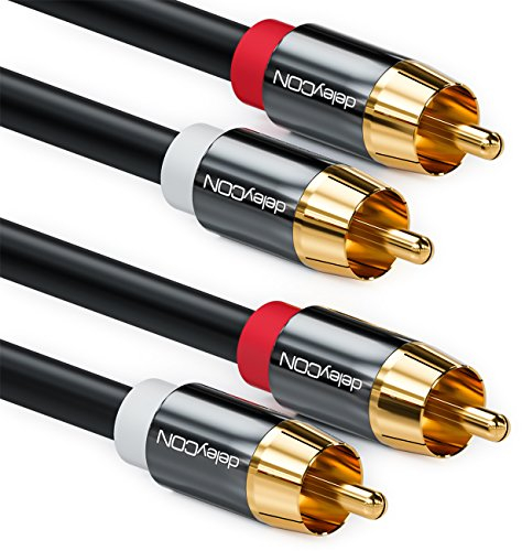 deleyCON 5m Cinch Kabel - Stereo Audio RCA Kabel 2x Stecker zu 2x Stecker - für HiFi-Anlage, HiFi-Receiver, Heimkino, Blu-Ray Player - Schwarz