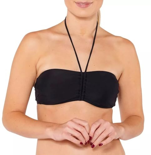 Scuba Ladies Swimwear Women's Strapless Bandeau Bikini Top Mix & Match Plain Print Non-Wired UK Seller - Black - Size 12