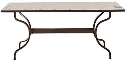 Loberon Tisch Labaroche, Mediterraner Stil, Mosaik in Handarbeit Aufgebracht, Gartenmöbel, Outdoor, Gartentisch, Zement, Stahl, grau