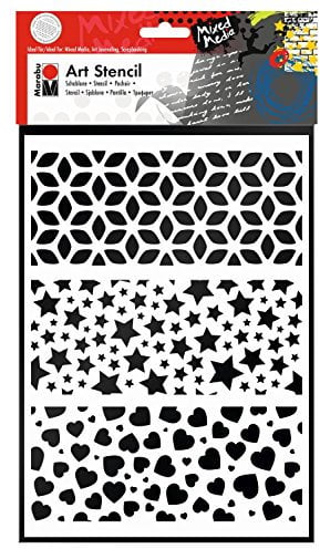 Marabu 0285000000009 - Art Stencil, Motivschablone für effektvolles Schablonieren auf Papier, Keilrahmen, Holz und Textilien, PVC - frei, lasergeschnitten, wiederverwendbar, DIN A4, Modern Combination