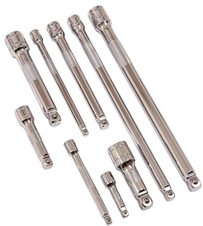 Amtech 9 pc Wobble Extension Bar Set with ¼ ? ½ Drives, Chrome Vanadium Steel for Durability & Multi-Angle Access in Automotive Repairs