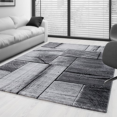 SIMPEX Teppich Wohnzimmer Schlafzimmer Esszimmer Teppich Läufer Flur Küchenteppich Modernes Holz Design Soft & Weich Kurzflor Pflegeleicht Home Farbe:Schwarz, 160 x 230 cm