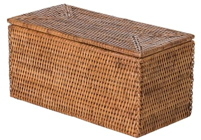 KOUBOO La Jolla Rattan Box, Toilet Roll Storage, Storage Boxes, Rattan Basket Decorative Boxes, Storage Container, Rectangular, Honey - Brown