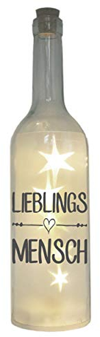 WB wohn trends LED-Flasche mit Motiv, Lieblingsmensch, grau, 29cm, Flaschen-Licht Glitzer-Flasche Leuchtflasche Lampe mit Text Spruch
