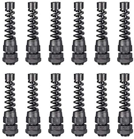 sourcing map 12Pcs PG7 Cable Gland Black Waterproof Plastic Joint with Strain Relief for 3mm-6.5mm Dia Wire