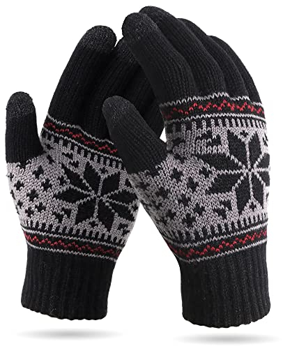 VENI MASEE Winter Touchscreen Handschuhe Schnee Blume Druck halten warm für Frauen und Männer (Damen Schneeschwarz)