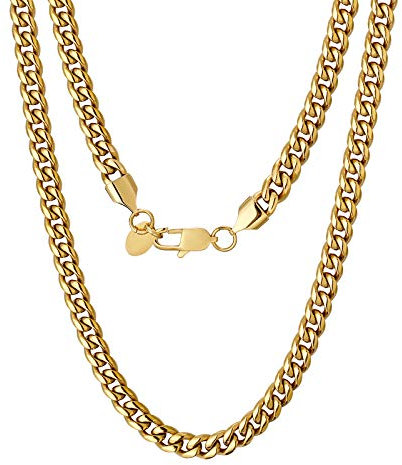 KRKC&CO 6mm Panzerkette 18K Gold/Weißgold Edelstahl Herren Kette Cuban Link Chains Hip Hop Halskette Nickelfrei für Herren Damen Jungen (18k Gold, 50)