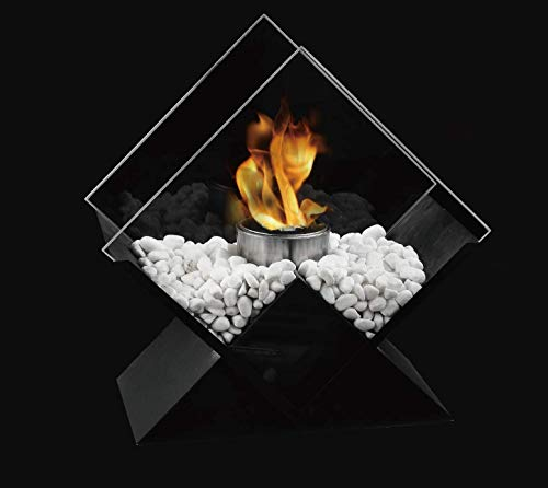 JHY DESIGN Diamant Tragbarer Bioethanol Tischkamin 37cm Hohe Groß Tabletop Kamin Bio Ethanol Feuerschale Outdoor Kaminfeuer für Garten Partys Balkon Terrass Tisch Innen Außen (Schwarz)