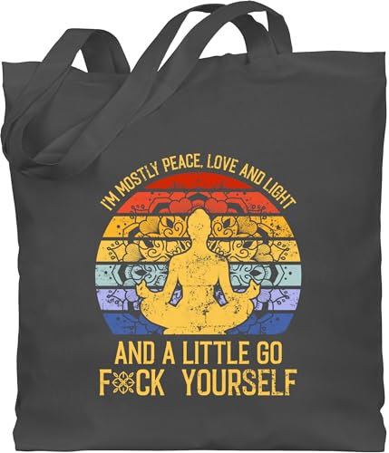 Shirtracer Baumwolltasche - Yoga und Wellness Geschenk - I'm mostly Peace, Love & Light and a little go f yourself - Unisize - Dunkelgrau - geschenke für yogalehrerin meditation peace jutebeutel