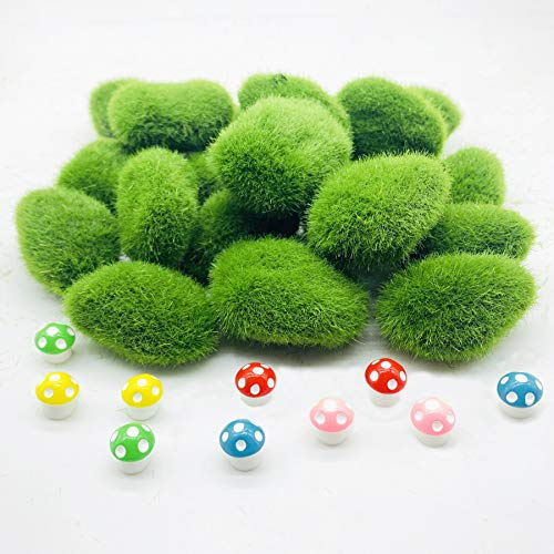 Woohome 20 Pz Musgo Artificial Rocas Decorativas, Piedras Artificiales Decorativas de Imitación y Mini Hongos para Jardines, Diseño de Terrarios de Hada, Arreglos Florales y Manualidades