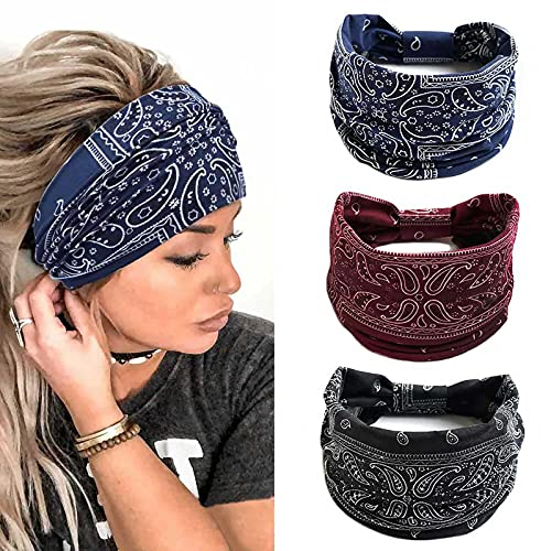 Yean Fasce per yoga Fasce elastiche larghe Fasce per capelli Boho Accessori per capelli floreali per donne e ragazze (confezione da 3) (C)