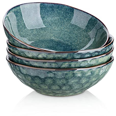 vancasso Gres porcellanato Serie Starry, Set di Ciotole per Cereali 4 Pezzi Servizio di Ciotole per Gelato in Design Nebulosa per 4 Persone Scodelle Coppette ?17,5 cm Colore Vintage Verde