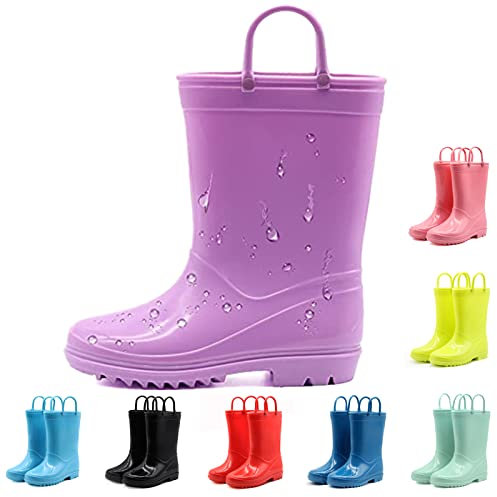 EUXTERPA Stivali di gomma impermeabili per bambini e ragazze, stivali di gomma per bambini in tinta unita per attività all'aperto, Viola chiaro, 24 EU