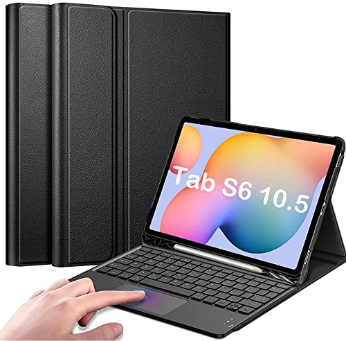 QYiiD Tastatur Hülle für Galaxy Tab S6 10.5 2019, Leichte Schutzhülle mit Magnetisch Abnehmbarer QWERTZ Kabelloser Tastatur für Galaxy Tab S6 10.5 2019 SM-T860/T865/T867, Schwarz