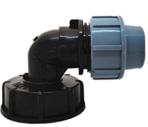 TOP-VIGOR IBC Adaptateur de réservoir S60x6 Connecteur fileté pour tuyau d'eau MDPE Raccord coudé sortie 25 mm