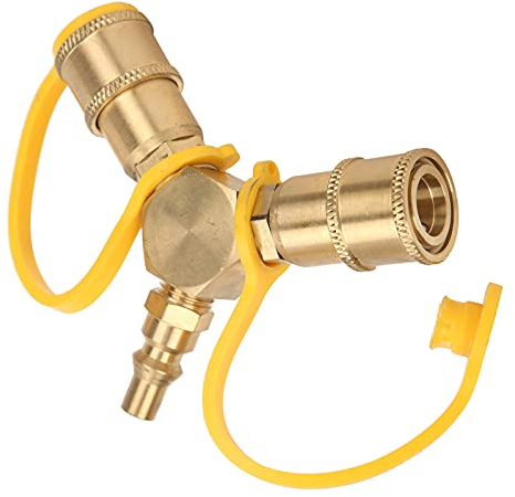 FECAMOS Splitter für LPG-Gas-Linie, Splitter-Adapter mit 3 Ausgüssen Propan RV 1/4 Zoll, Standardgewinde NPT aus Messing mit Y-Schnellkupplung, rostfrei, für Grill Wohnmobil/Gasherd