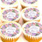 Personalised Cake Toppers - Your Message - Pink Purple Lilac Flowers Roses - Birthday Wedding Anniversary - 4cm x 24 - Edible Icing or Wafer (Edible Icing)