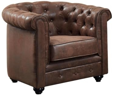 Vente-unique-Sessel - Microfaser - Vintage-Look - Chesterfield Braun