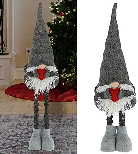 Cepewa Wichtel Wichtelmann UDO Teleskopbeine | H120cm zum Aufstellen grau Metall Polyester | Weihnachtswichtel Zwerg Weihnachtsdeko (1 x Wichtel UDO grau 120cm)