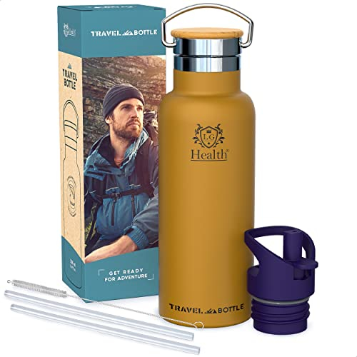 LG Luxury & Grace Botella de Agua Acero Inoxidable 500 ml. Cantimplora de Metal con Funda de Neopreno. Botella Térmica para Bebidas Frías y Calientes con Tapón Intercambiable. Doble Pared & Sin BPA.