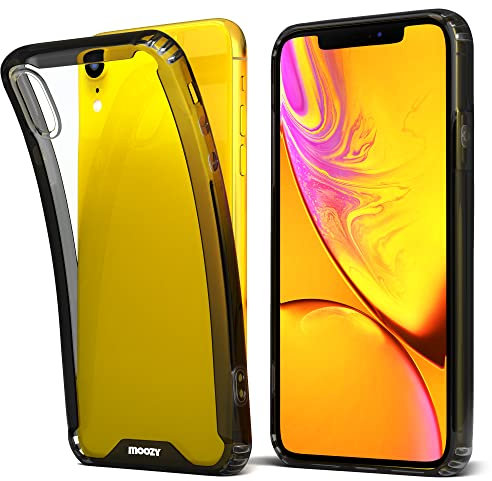 Moozy Xframe Shockproof Case for iPhone XR - Black Rim Transparent Case, Double Colour Clear Hybrid Cover with Shock Absorbing TPU Rim