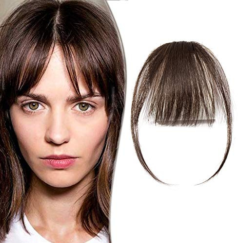 SEGO Clip in Fringe Bangs Human Hair Extensions Clip in Light Bangs [#2 Dark Brown] Clip on One Piece Real Wispy Hairpieces for Women Invisible Straight (3g)