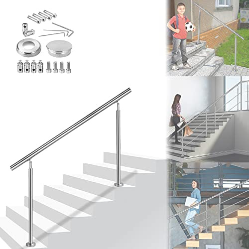 ACXIN Handlauf Geländer Treppengeländer Ø 42 mm Geländerstäben aus Edelstahl Terrassengeländer Bodenmontage Bausatz Treppen (120cm, 0 Querstreben)