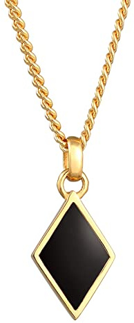 Kuzzoi Herren Halskette mit Anhänger in Rautenform (11 mm) im goldenen Design, Herrenkette aus 925 Sterling Silber vergoldet, Kette mit Emaille Anhänger für den Mann, Länge 55 cm